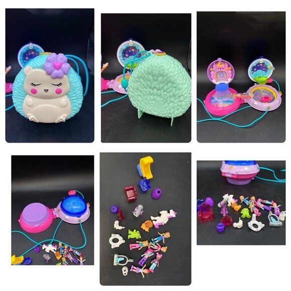 Polly Pocket Lot 3 Compacts Space UFO Compact Flamingo Hedgehog Cafe 20+ Parts - Picture 8 of 12